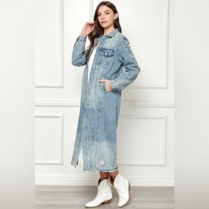 Especially yours studded pearl accent denim duster NWT